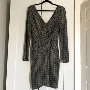 GUESS Long Sleeve Faux Wrap Metallic Dress Emerald Multi size 10